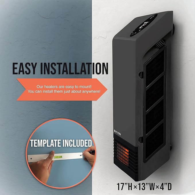 Heat Storm Wall Gray HS-1000-WX Deluxe Indoor Infrared Space Saving-1000 Watts-Remote Control-Home & Office Heater-Safe to Touch Grill, 13x4x17