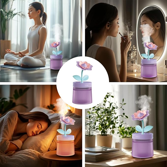 Cute Mini Humidifier 320mL Cool Mist Humidifie mute with 2 Mist Modes,for Home/Nursery/Office,Portable Mini Air Moisturizer,rechargeable mini humidifier(Gardenia purple)