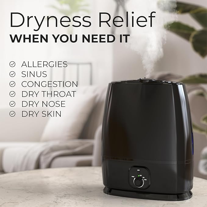 Everlasting Comfort Cool Mist Humidifiers for Bedroom 6L - Humidifier Large Room No-Filter, Quiet Air Humidifier for Plants, Allergies, Dry Skin, Congestion, 50 Hr Run Time
