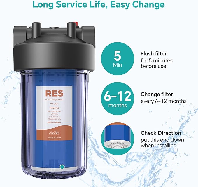 SimPure 10" x 4.5" Cation Exchange Resin Filter, Whole House Water Softening Cartridge for DB10P, DB10C (4 Pack)