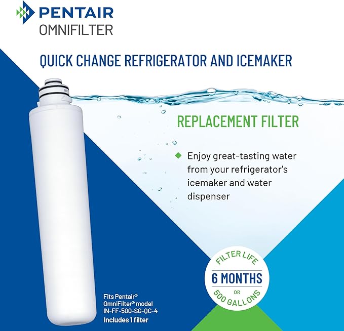 Pentair OMNIFilter Refrigerator and Icemaker Filter Cartridge, Replacement for use in OMNIFilter Quick Change Refrigerator and Icemaker Filtration System