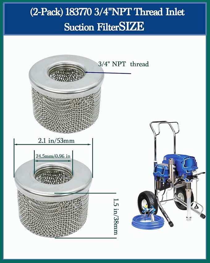 (2-Pack) 183770 3/4” NPT Thread Inlet Suction Filter Compatible with Graco 395,455, 495ST, EM 390, 490, Ultra 500,740, Ultimate 500, Ultra Max 695, GM 3000, 3500,LineLazer 3000, 3500, Paint Sprayers