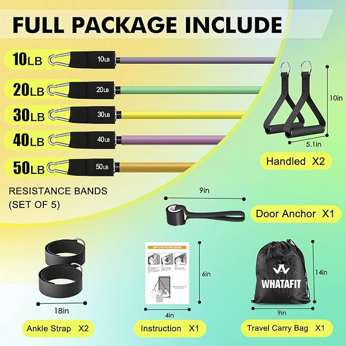 WHATAFIT Resistance Bands, Exercise Bands，Resistance Bands for Working Out, Work Out Bands with Handles for Men and Women Fitness, Strength Training Home Gym Equipment-FlexoryFit