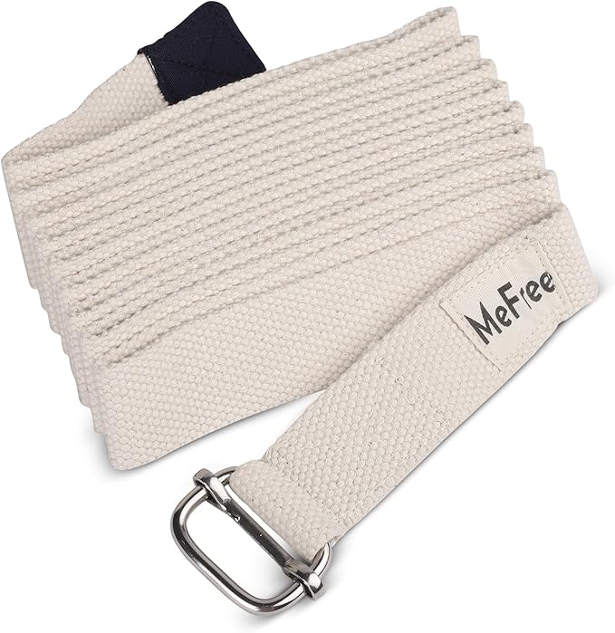 MeFree Organic Cotton Workouts Unisex Yoga Straps Belt - Exercise & Fitness for Stretching all Asanas - Strong Strap with Metal Sliding Bar Buckle-FlexoryFit