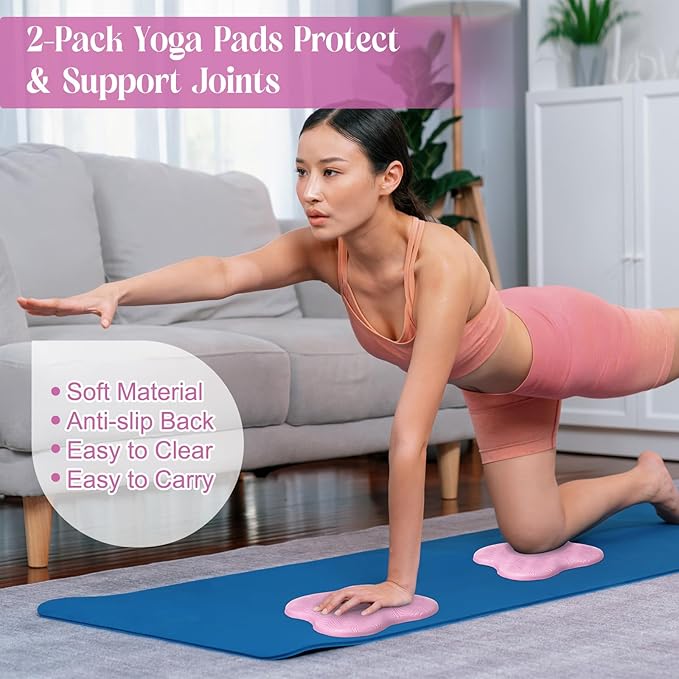 5 Pcs Yoga Blocks Knee Pads Yoga Strap Set Soft Premium Foam Blocks Accessories for Pilates Meditation General Fitness Stability, Kneeling, Balance, Deepen Stretches and Toning-FlexoryFit