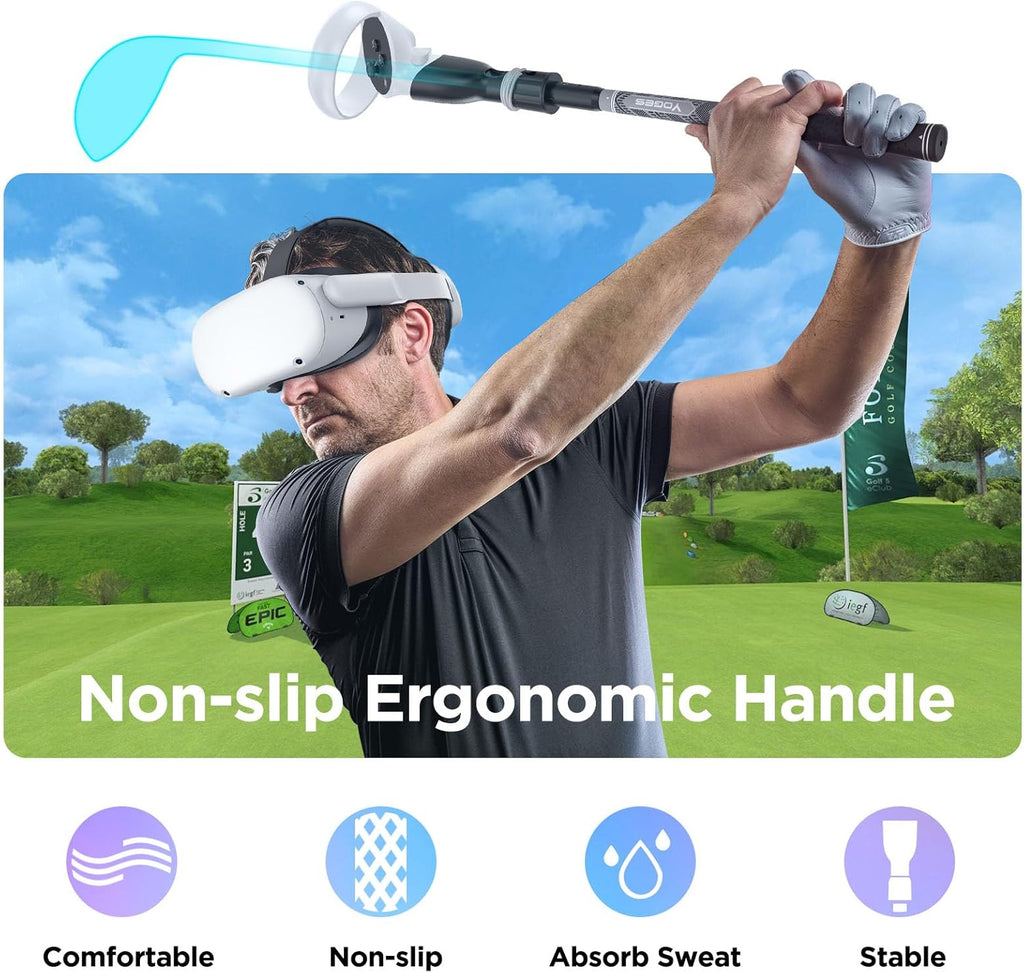 YOGES VR Golf Club Handle Compatible with Oculus-Quest 2-Accessories, Virtual Reality Baseball Controller Attachment, Simulator Real Golf Game Bat Adapter for Golf+, Walkabout Mini Golf, Golf5eclub