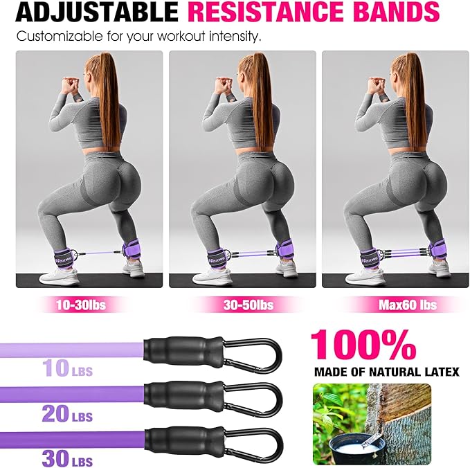 Ankle Resistance Bands with Cuffs, Ankle Bands for Working Out, Ankle Resistance Band for Leg, Booty Workout Equipment for Kickbacks Hip Fitness Training, Exercise Bands for Butt Lift Women-FlexoryFit