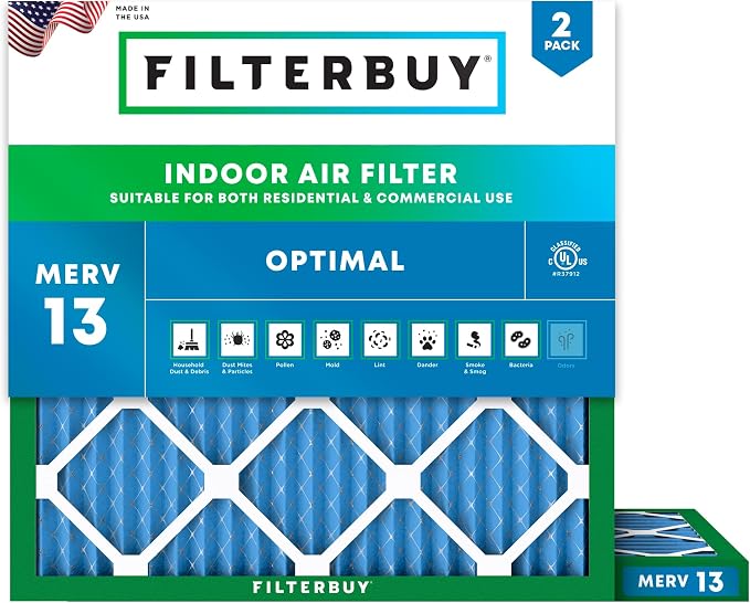 Filterbuy 22x22x1 Air Filter MERV 13 Optimal Smoke & Allergy Defense, by Filterbuy