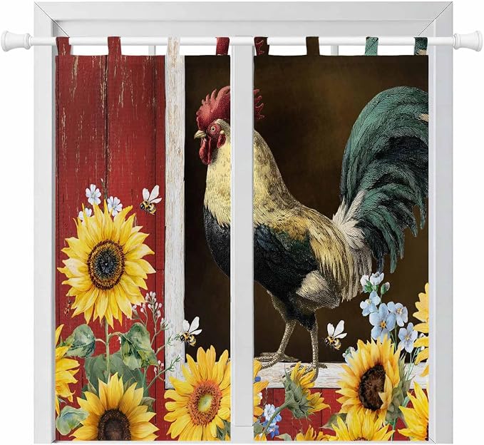 Chicken Sunflowers Bathroom Curtains 63 Inch Length, Window Curtains Tab Top by Unknown