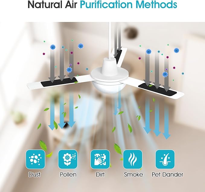 Butto 10-Pack Ceiling Fan Filters for Blades - Strong Adhesive Ceiling Fan Filters for Common Household Contaminants - Unscented Coconut Carbon Fan Air Purifier Pads to Make Air Fresh and Natural