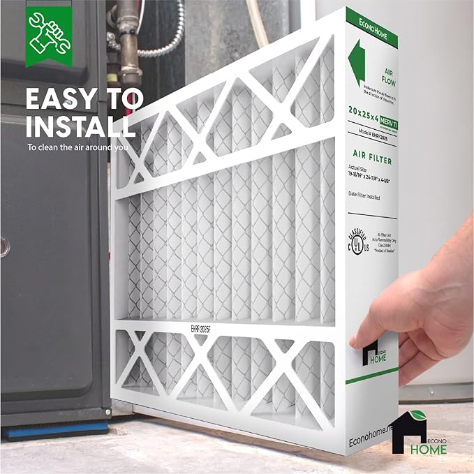 EconoHome 20x25x4 AC Furnace Pleated Air Filter MERV 11 Replacement – Allergen Defense, 4 Pack, Fits Lennox (X6673), Honeywell (FC100A1037) filters. (Actual size: 19.94 x 24.86 x 4.36 Inches)