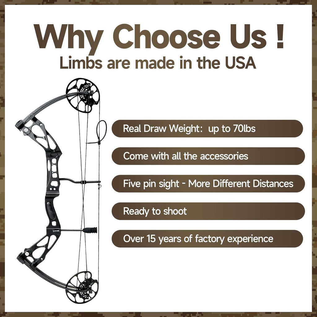 Compound Bows Draw Weight 30-70lbs Ready to Shoot, Bow and Arrow Set for Adults, Archery Set Come with All The Accessories