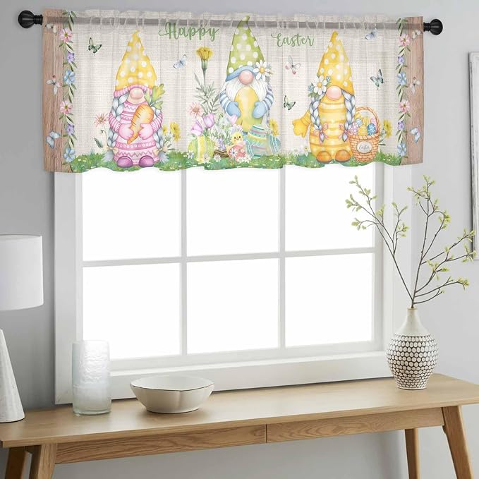 Easter Sheer Valances for Windows 42"x18", Light Filtering Kitchen Curtains - Image 2