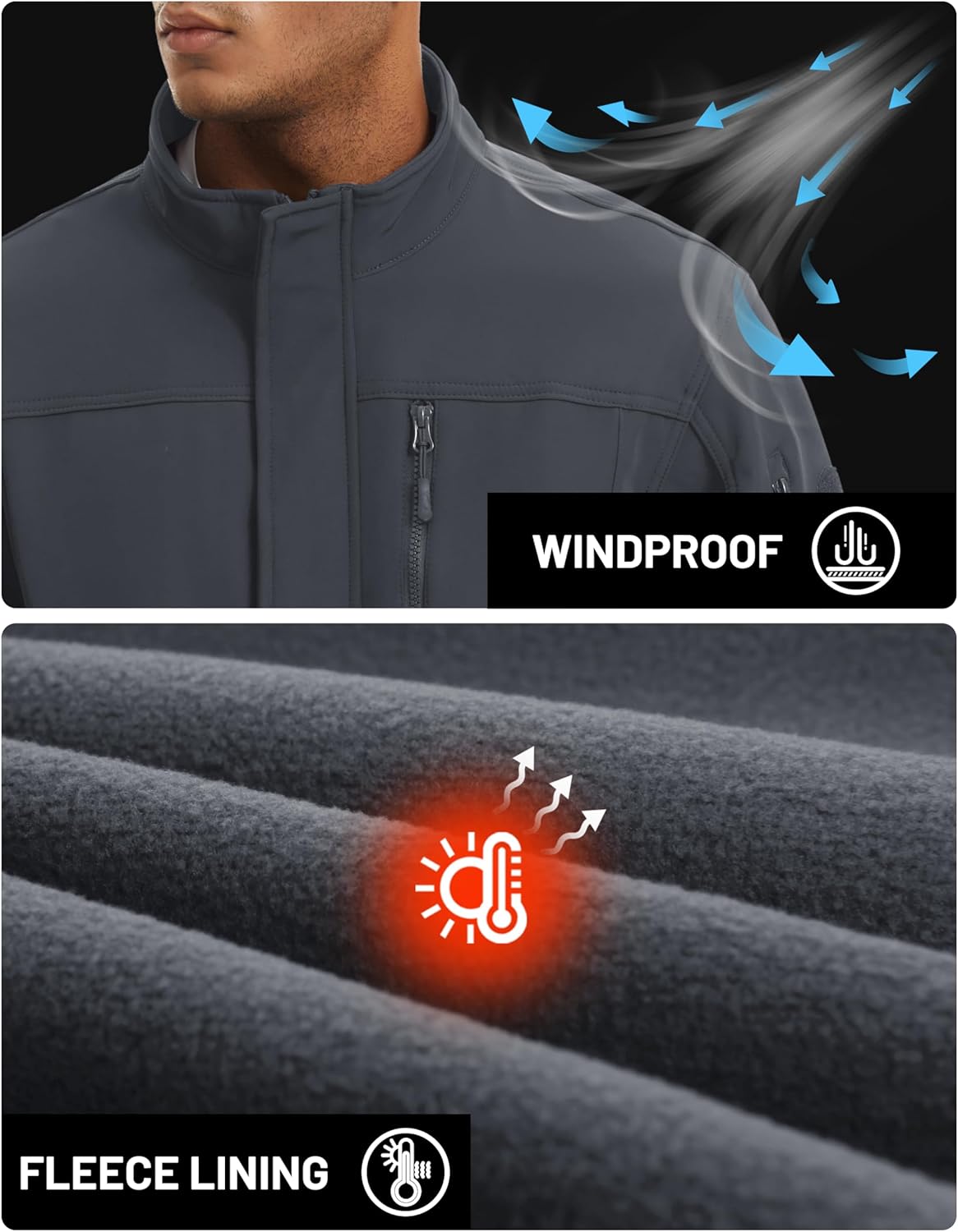 TACVASEN Men's Tactical Softshell Jacket Fleece Lined Water Resistant Windbreaker Military Lightweight Coat for Hiking