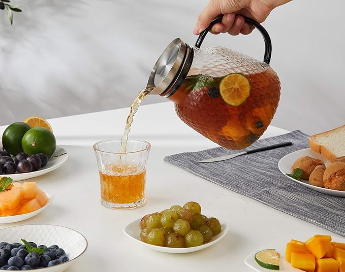 Purefold 40 ounces “Pineapple Series” Glass Pitcher with Stainless Steel Lid, Hot/Cold Water jug for Coffee, Lemonade, Iced Sun Tea,Beverage, Milk