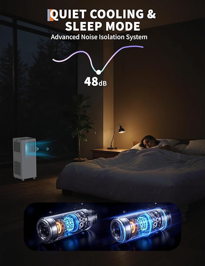 8000 BTU Portable Air Conditioner for Rooms up to 350 Sq. Ft, 3-in-1 Cooling, Dehumidifier & Fan with Quiet Operation, Efficient Cooling, Sleep Mode, 24-Hour Timer & Remote Control, White