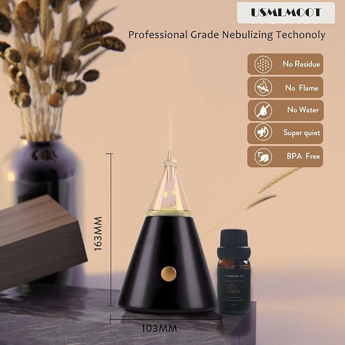 Aroma Nebulizer - Waterless Essential Oil Diffuser with Wood and Glass, Professional Grade atomtzing Diffuser, No Water, No Heat, No Plastic (1 Fragrance Included)