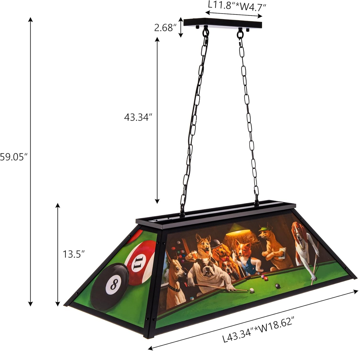 Wellmet Tiffany Pool Table Light, Dogs Playing Billiards Lights for 7' 8' 9' Pool Table, 3 Lights Billiard Fixture Hanging Pendant Lamp for Snooker Table, Cabin, Game Room, Men's Cave, Dining Room