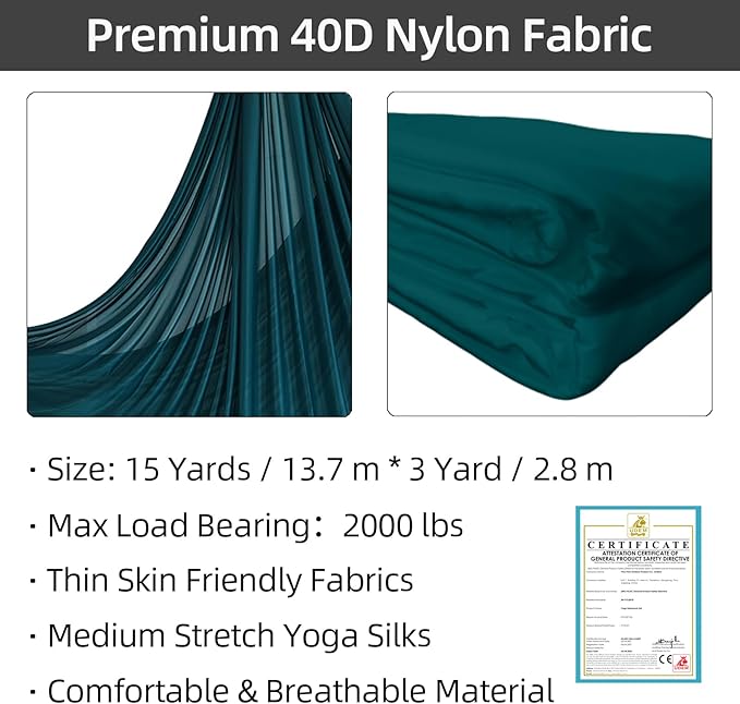 PRIOR FITNESS Aerial Silks Kit Colorful 9/15/20 Yards 40D Nylon Fabric Hammock Set With Hardware & Guide for All Levels Of Aerial Yoga Practice and Acrobatic Flying For Adults Aerial silk-FlexoryFit