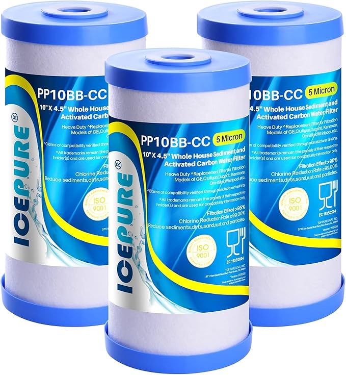 ICEPURE 5 Micron 10" x 4.5" Whole House Water Filter Compatible with GE FXHTC, GXWH40L, RFC-BBSA, W50PEHD, GXWH35F, GNWH38S, Dupont WFHD13001, R50-BB, Pack of 3