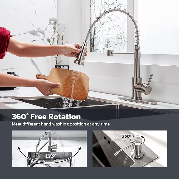 WEWE Kitchen Sink Faucet with Soap Dispenser, Kitchen Faucet with Pull Down - Image 5