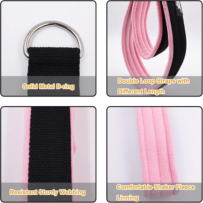 1 Pair Enhanced Pilates Double Loop Straps for Reformer, Thickened D-Ring Handle Straps, Yoga Exercise Accessories in 2 Lengths and Multicolor for Home Gym Workout-FlexoryFit