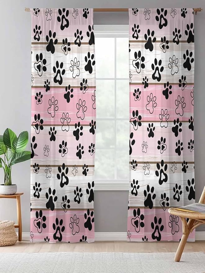 Sheer Curtains 84 Inches Long, Vintage Farmhouse Country Wooden Grain Privacy - Image 5