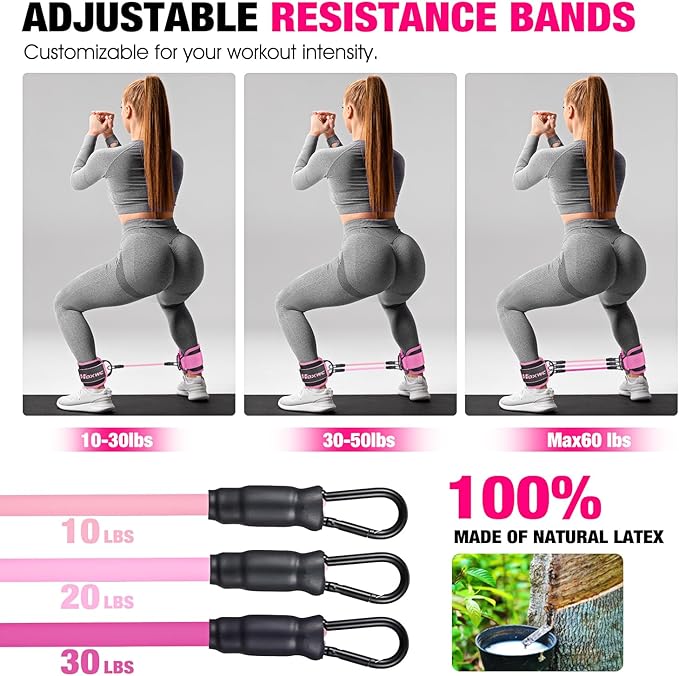 Ankle Resistance Bands with Cuffs, Ankle Bands for Working Out, Ankle Resistance Band for Leg, Booty Workout Equipment for Kickbacks Hip Fitness Training, Exercise Bands for Butt Lift Women-FlexoryFit