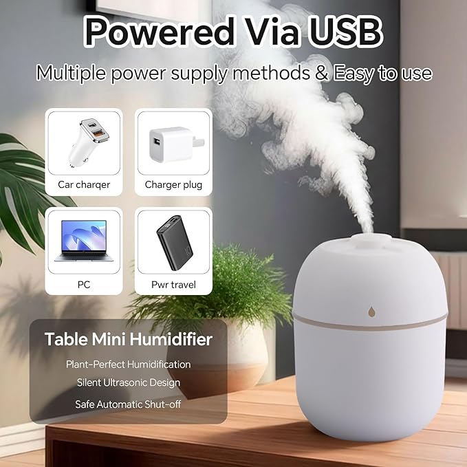 Hortsun 6 Pieces Portable Small Humidifier USB Personal Desktop Mini Humidifier for Bedroom Car Office Room Home Travel (220ml, White, Pink, Green)