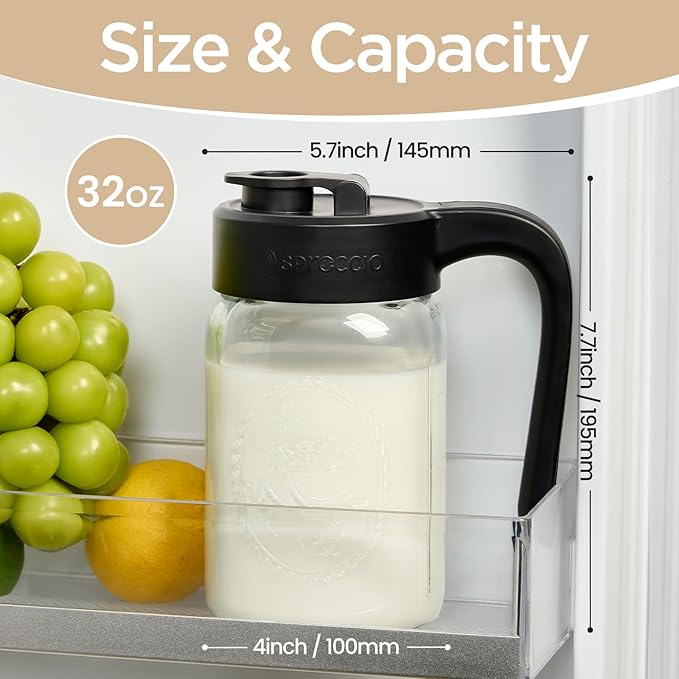 32 oz Glass Pitcher with Lid, 1 Quart Mason Jar Pitcher with Lid Airtight - Image 2