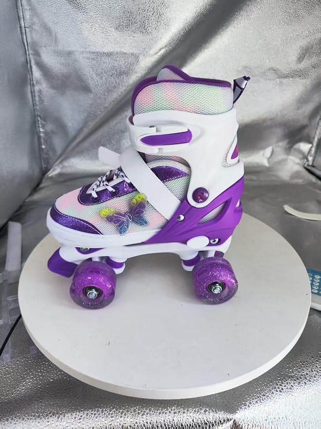 Kids Roller Skates for Girls-Outdoor 4 Size Adjustable Butterfly Quad Rollerskates for Indoor Ages 3-12 Years Beginners Children's Birthday Gift with Light Up Wheels patines para niñas Indoor-FlexoryFit