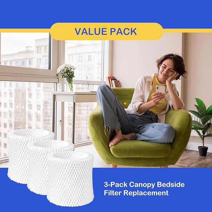 Humidifier Wicking Replacement Filter Compatible with Canopy Bedside and Nursery Humidifier, Wood Pulp & Paper Filter, 3 Pack Filters