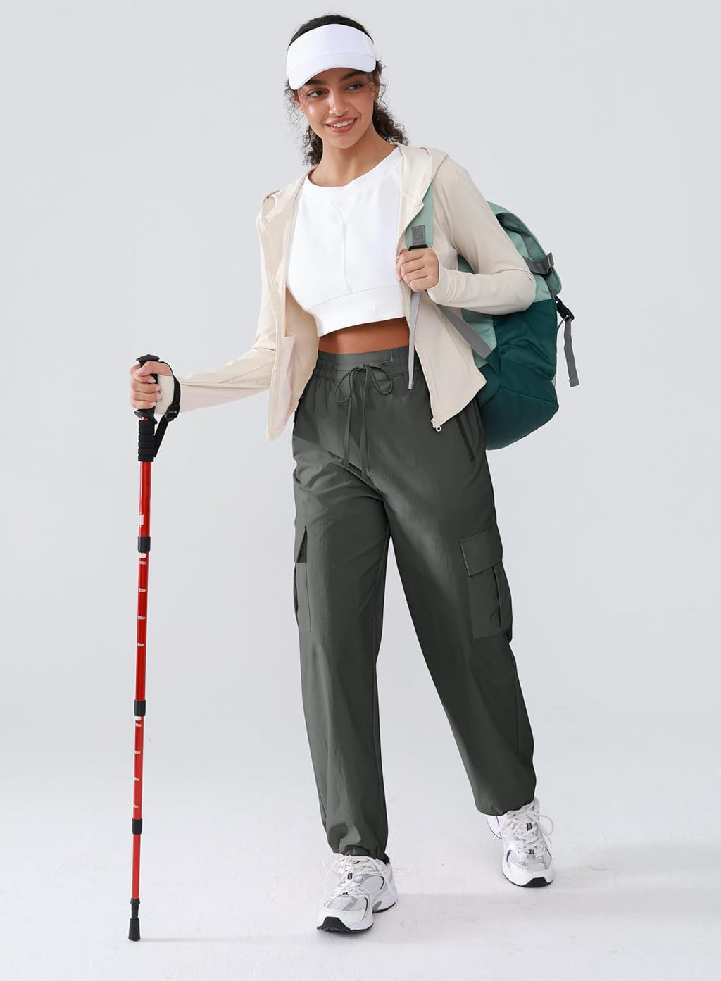 Hiking Pants Women Lightweight Cargo Pants Quick Dry Water Resistant Outdoor Travel Pants with Zipper Pockets