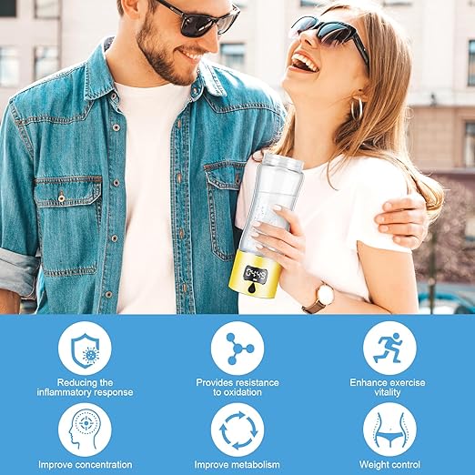 Hydrogen Water Bottle Generator with SPE/PEM Technology, Portable H2 Water Ionizer Machine, Birthday,Xmas Gift for Family Friends Office Travel Sports (Gold, 9.05*Φ2.63in)