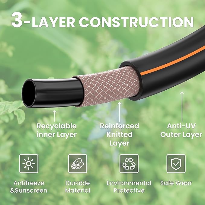 Giraffe Tools Garden Leader Hose 15ft x 5/8", Short Water Hose Heavy Duty, Flexible, Lightweight Hybrid Hose with Swivel Handle, Double Female Fittings, Burst 600 PSI