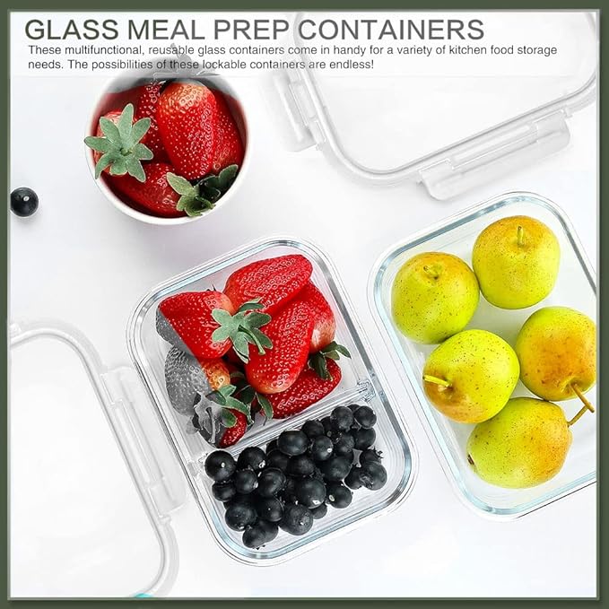 10 Packs 30 oz Glass Meal Prep Containers,Glass Food Storage Containers with Lids,Airtight Glass Lunch Bento Boxes,Microwave, Oven, Freezer and Dishwasher,White-FlexoryFit