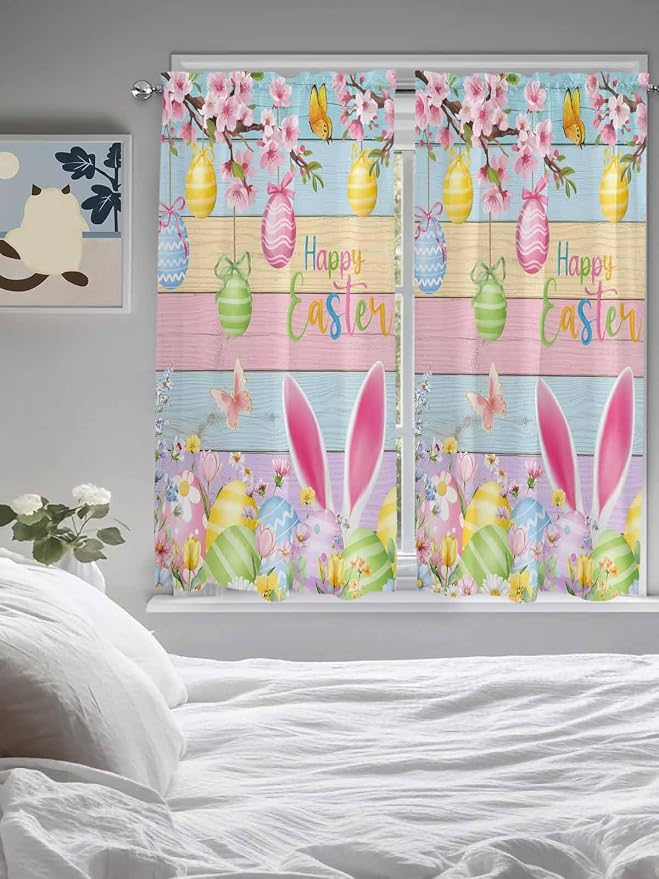 Colorful Easter Living Room Curtains 72 Inches length, Spring Watercolor Bunny - Image 5