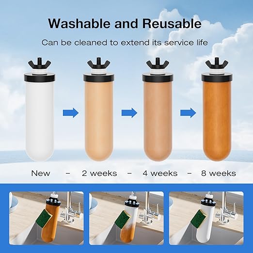 Purewell 2.25G Gravity Water Filter System with Water Level Window, 8-Stage Stainless Steel Countertop System with 4 Filters and Stand, Reduce Fluoride and Chlorine, PW-KST-CF