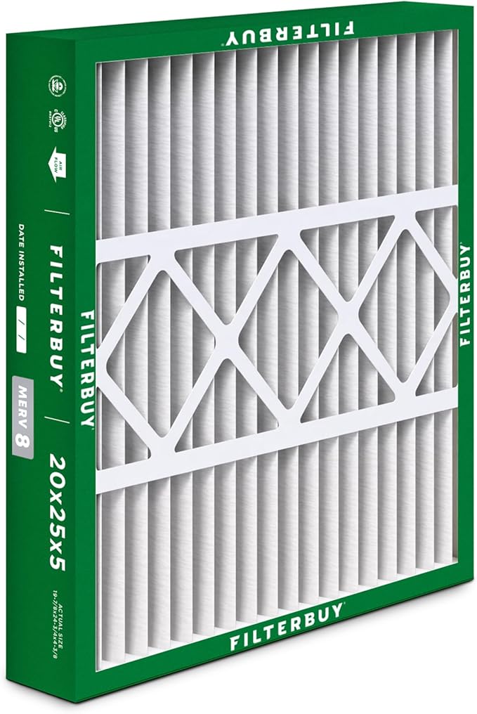 Filterbuy 20x25x5 Air Filter MERV 8 (MPR 700) Dust Defense (1-Pack), Pleated HVAC AC Furnace Filters for Honeywell FC100A1037, Lennox X6673, Carrier, & More (Actual Size: 19.88 x 24.75 x 4.38)
