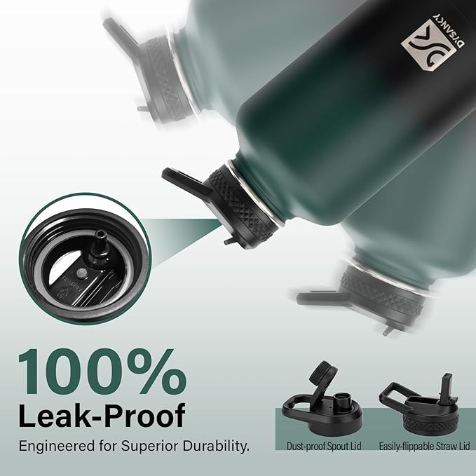 Insulated Water Bottle | Thickened Stainless Steel Vacuum Metal | Portable Sports Half Gallon Large Water Jug for Gym and Hiking with Straw, Carrier Bag, Handle Strap | BPA-Free 64 oz-FlexoryFit
