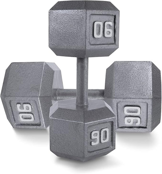 WF Athletic Supply Cast Iron Solid Hexagon Gray/Black Dumbbells, Strength Training Free Weights Set of 2 for Women and Men, Hand Weights Sold by Pairs, Multi-Select Size Options Available-FlexoryFit