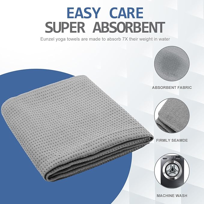 Eunzel Yoga Towel,Hot Yoga Mat Towel with Grip Dots Sweat Absorbent Non-Slip for Hot Yoga, Pilates and Workout 24" x72", Dark Gray-FlexoryFit