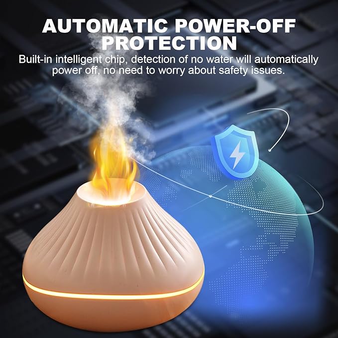 Colorful Fire Flame Diffuser: Ultra-Quiet 160ml Volcano Humidifier Aromatherapy Essential Oil Cool Mist Diffusers with 7 Flame Colors Timeable for Bedroom, Office (White)