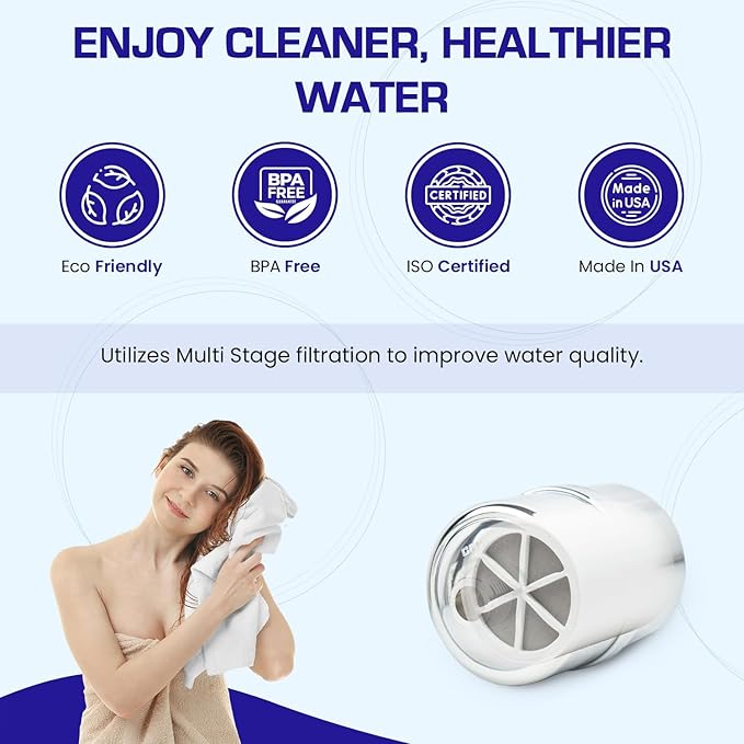 Crystal Quest Shower Filter with Shower Head - Gold - Advanced Multi Stage Filtration for Cleaner Water - Removes Chlorine, Heavy Metals - Promotes Healthier Skin, Softer Hair - Long-Lasting