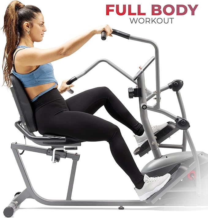 Sunny Health & Fitness Smart Recumbent Bike, Full-Body Home Training with Arm/Leg Exercisers, Indoor Cycling Workout Machine Plus Adjustable Seat & Bulit-in Pulse Sensors, Free SunnyFit App Connection-FlexoryFit