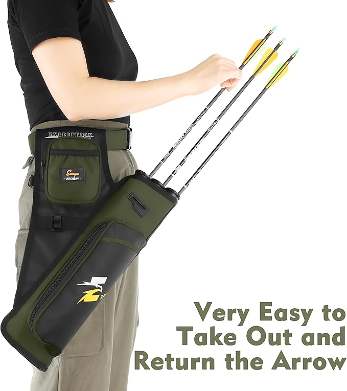 SUNYA Archery Hip Quiver for Arrows. Includes 3 Tubes Arrow Holder, Accessories Pockets and Waist Belt. Fit for Compound and Recurve Bow Practice.