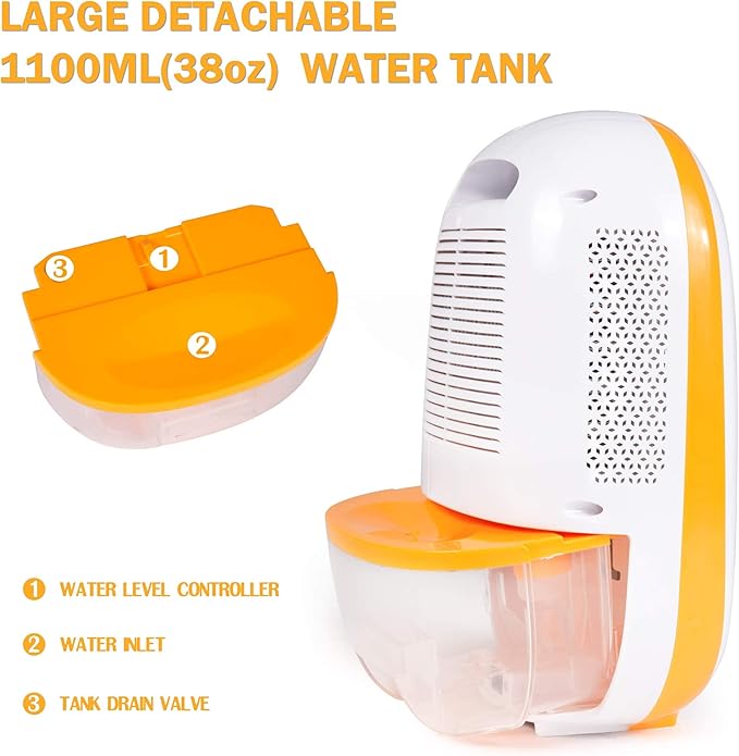 Dehumidifier for Home Basement, 430 Sq.ft Small Portable Quiet Dehumidifier with Auto Shut-off,1100ml Water Tank for Bedroom Bathroom Closet RV