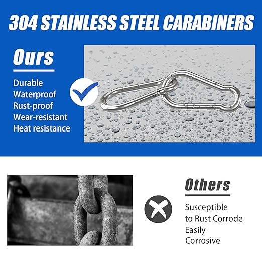 Large Carabiner Clip Hooks, 4pcs 7 inch Carabiners Heavy Duty, 304 Stainless Steel Spring Snap Hook Fits Camping Hanging Hiking Weight Lifting, Metal Clips for Rope or Chain