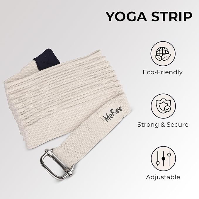 MeFree Organic Cotton Workouts Unisex Yoga Straps Belt - Exercise & Fitness for Stretching all Asanas - Strong Strap with Metal Sliding Bar Buckle-FlexoryFit