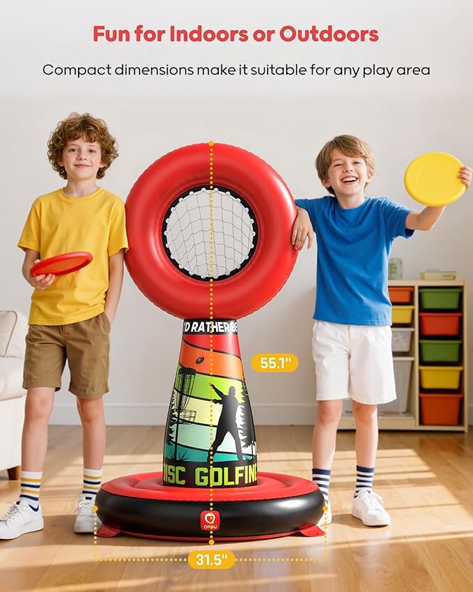 QPAU Inflatable Disc Golf Set for Kids Family Fun, Portable Outdoor Yard Games Set With 4 Frisbee Discs & Pump, Kids Toys for Golf Practice, Backyard Camping Lawn Pitching Games - Ideal Teen Boy Gifts